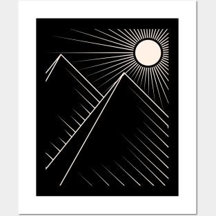 Sun and mountains Line art Posters and Art